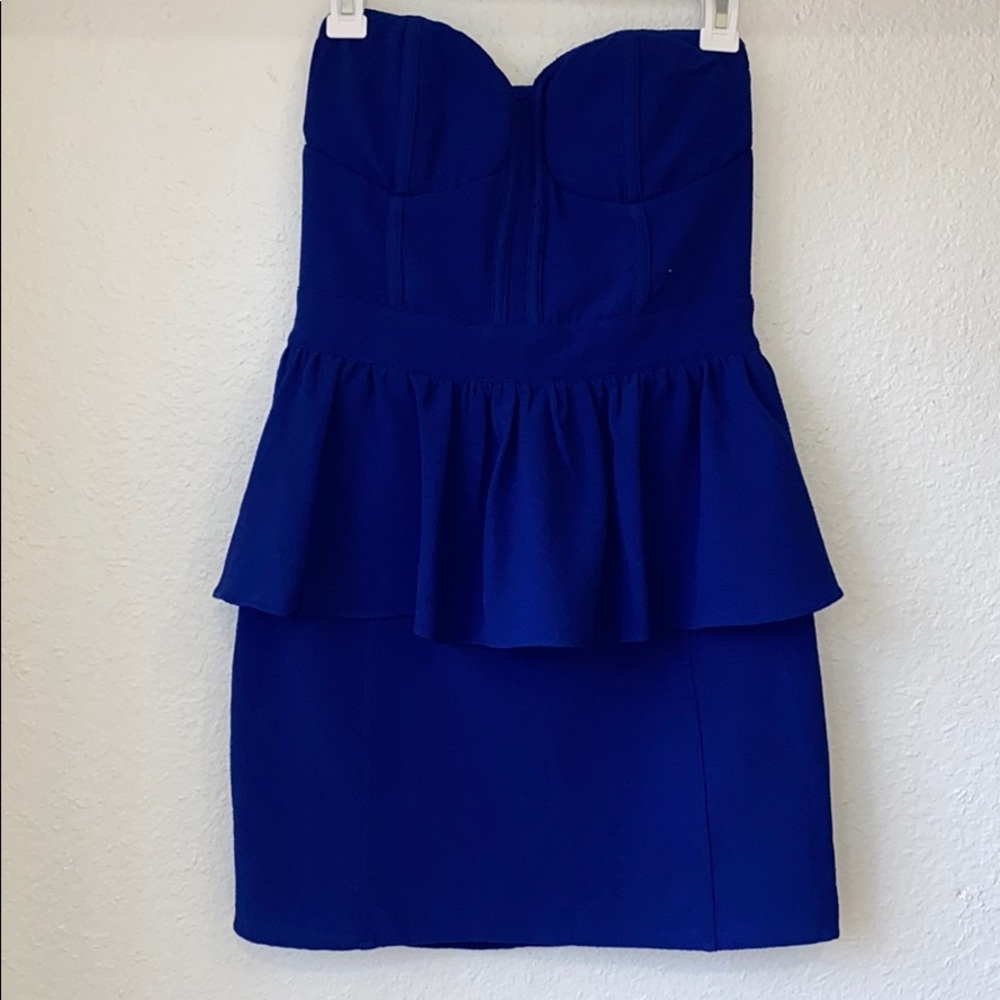 Royal Blue strapless cocktail dress